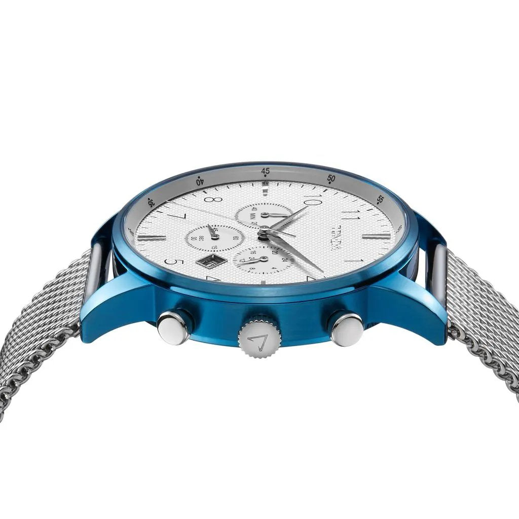 Trnda Men's Blue Stainless Steel Watch, Silver Mesh Band | Trnda-001 by TRNDA