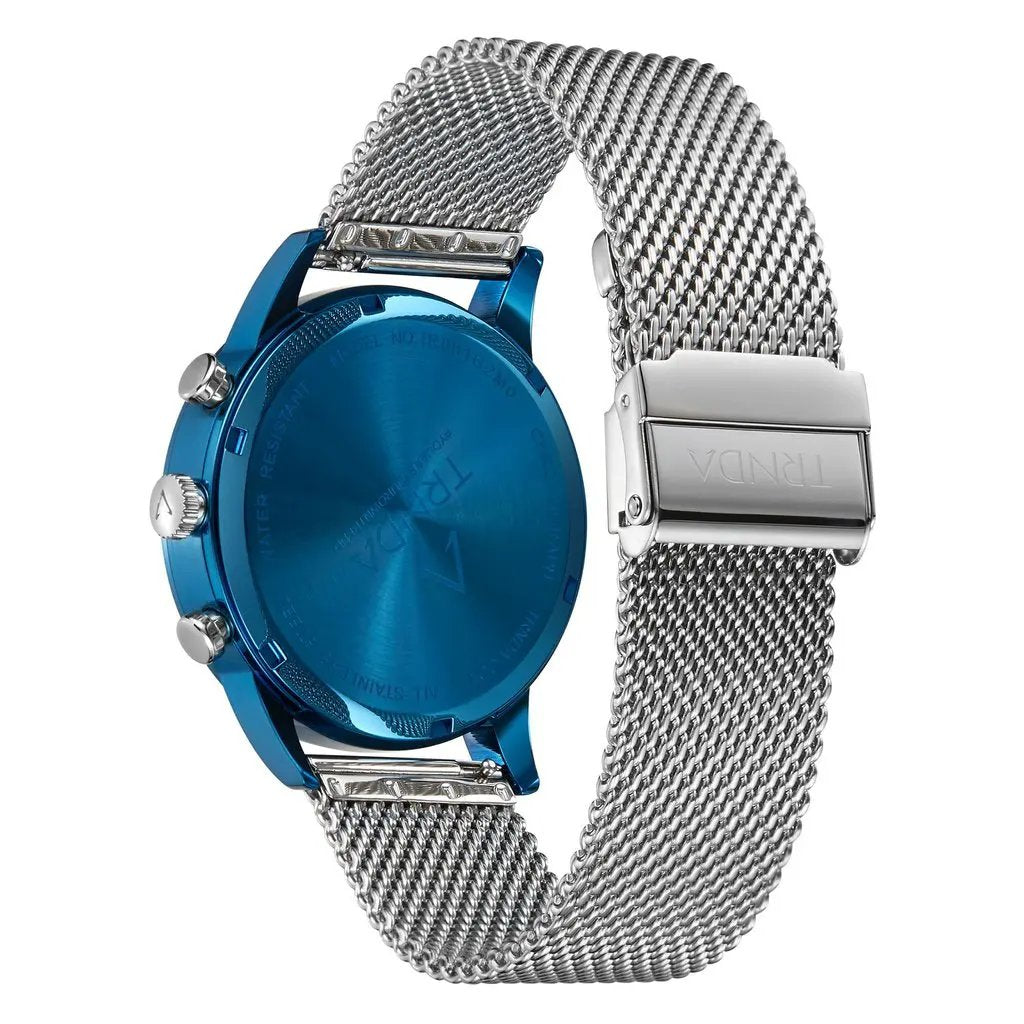 Trnda Men's Blue Stainless Steel Watch, Silver Mesh Band | Trnda-001 by TRNDA