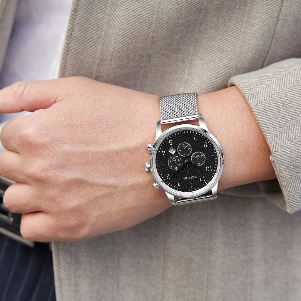 Trnda Men's Stainless Steel Watch, Charcoal Black Dial | Trn-Ss43 by TRNDA