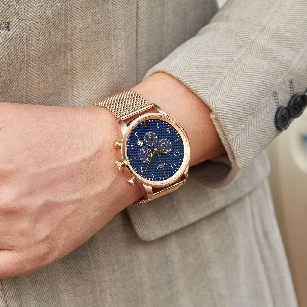 Trnda Men's Rose Gold Stainless Steel Watch, Dark Blue Dial | Trn-43rb by TRNDA