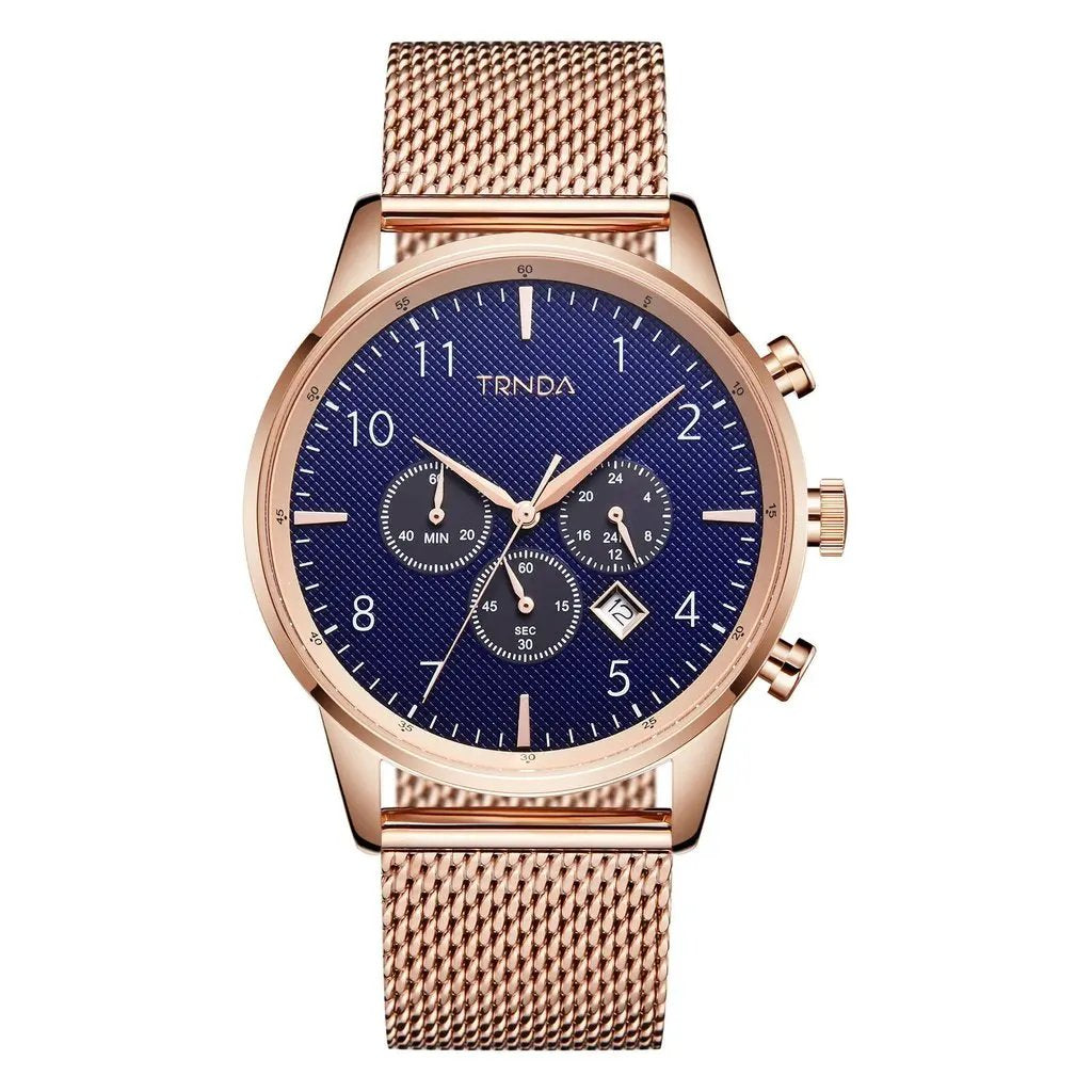 Trnda Men's Rose Gold Stainless Steel Watch, Dark Blue Dial | Trn-43rb by TRNDA