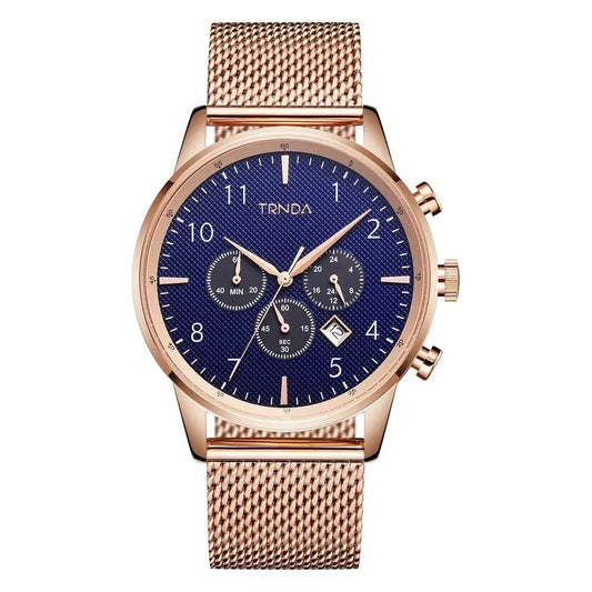 Trnda Men's Rose Gold Stainless Steel Watch, Dark Blue Dial | Trn-43rb by TRNDA