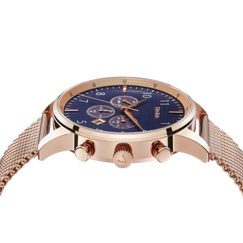 Trnda Men's Rose Gold Stainless Steel Watch, Dark Blue Dial | Trn-43rb by TRNDA