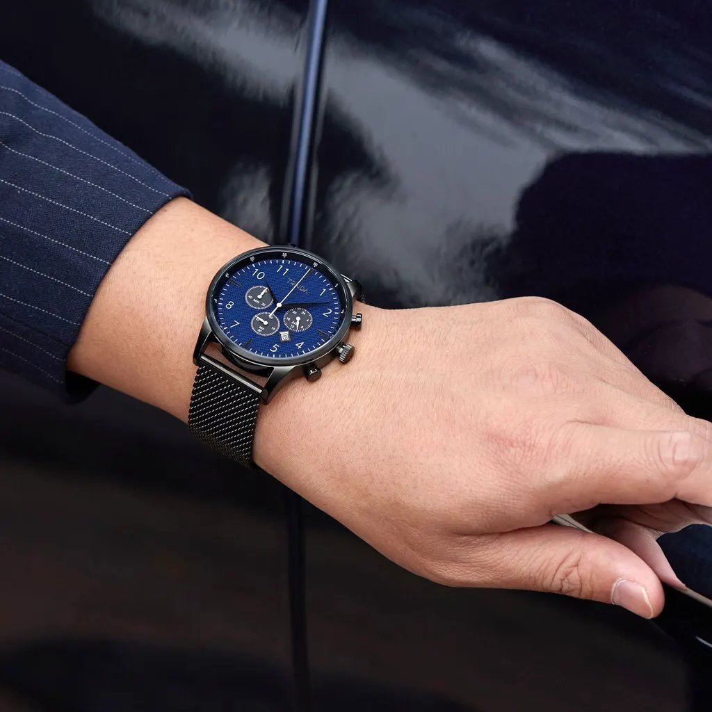 Trnda Men's Black Stainless Steel Watch, Dark Blue Dial | Tr43mbl by TRNDA