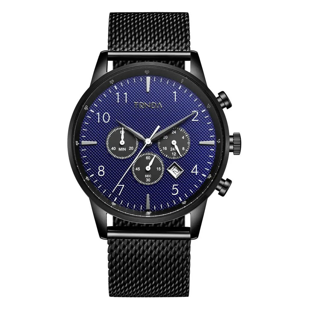 Trnda Men's Black Stainless Steel Watch, Dark Blue Dial | Tr43mbl by TRNDA