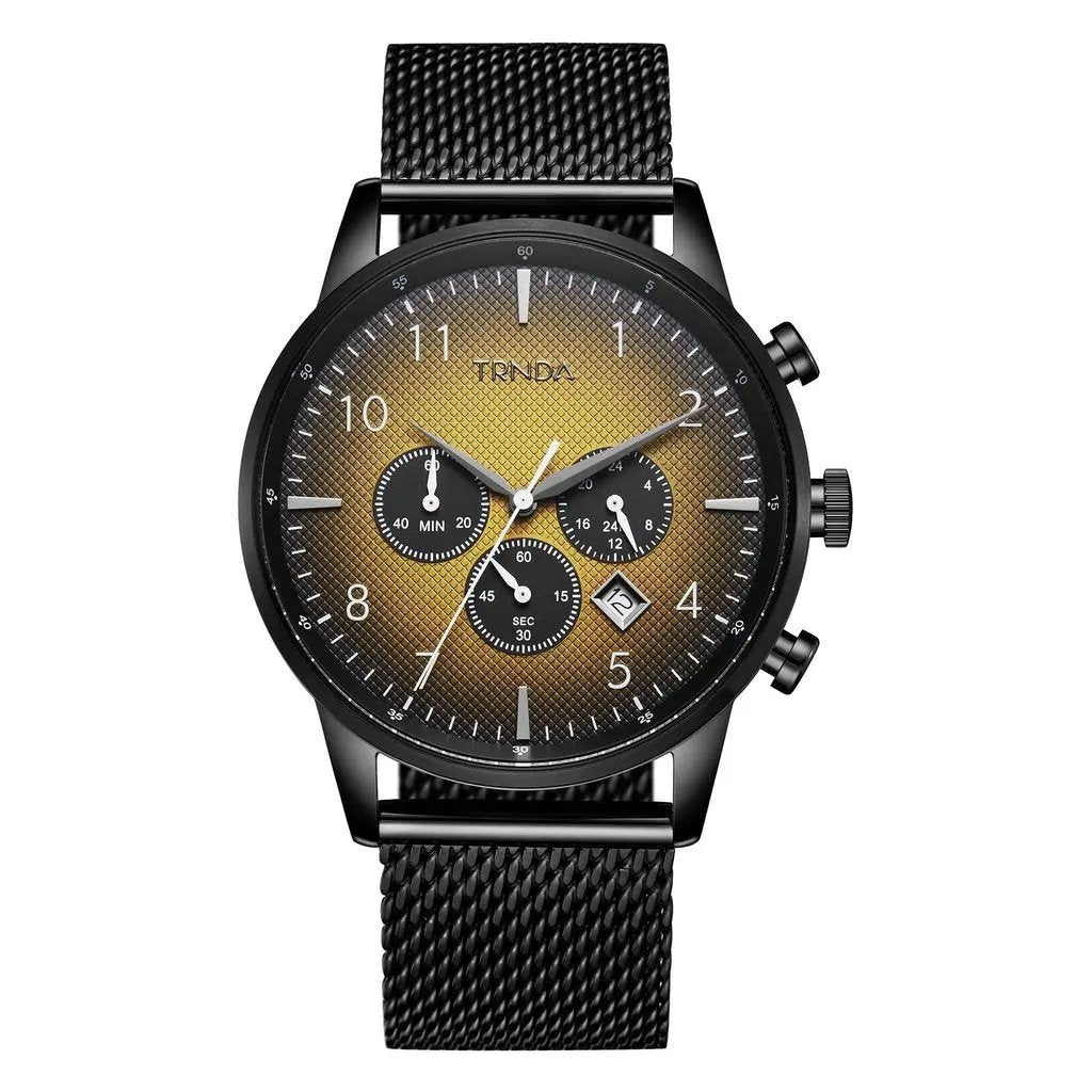 Trnda Men's Black Stainless Steel Watch, Cedar Brown Dial | Trn-43-Bk by TRNDA