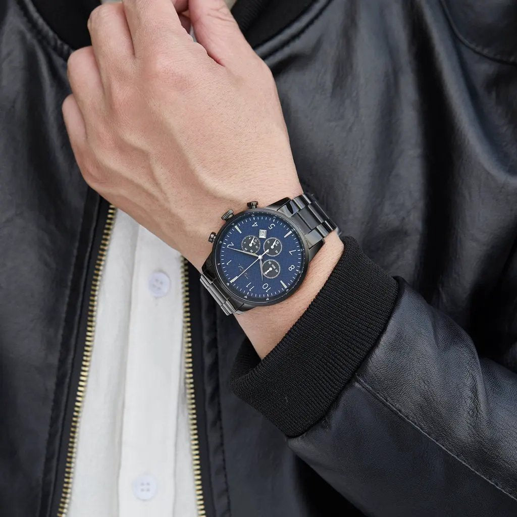 Trnda Men's Black Stainless Steel Watch, Dark Blue Dial | Trnda43b by TRNDA