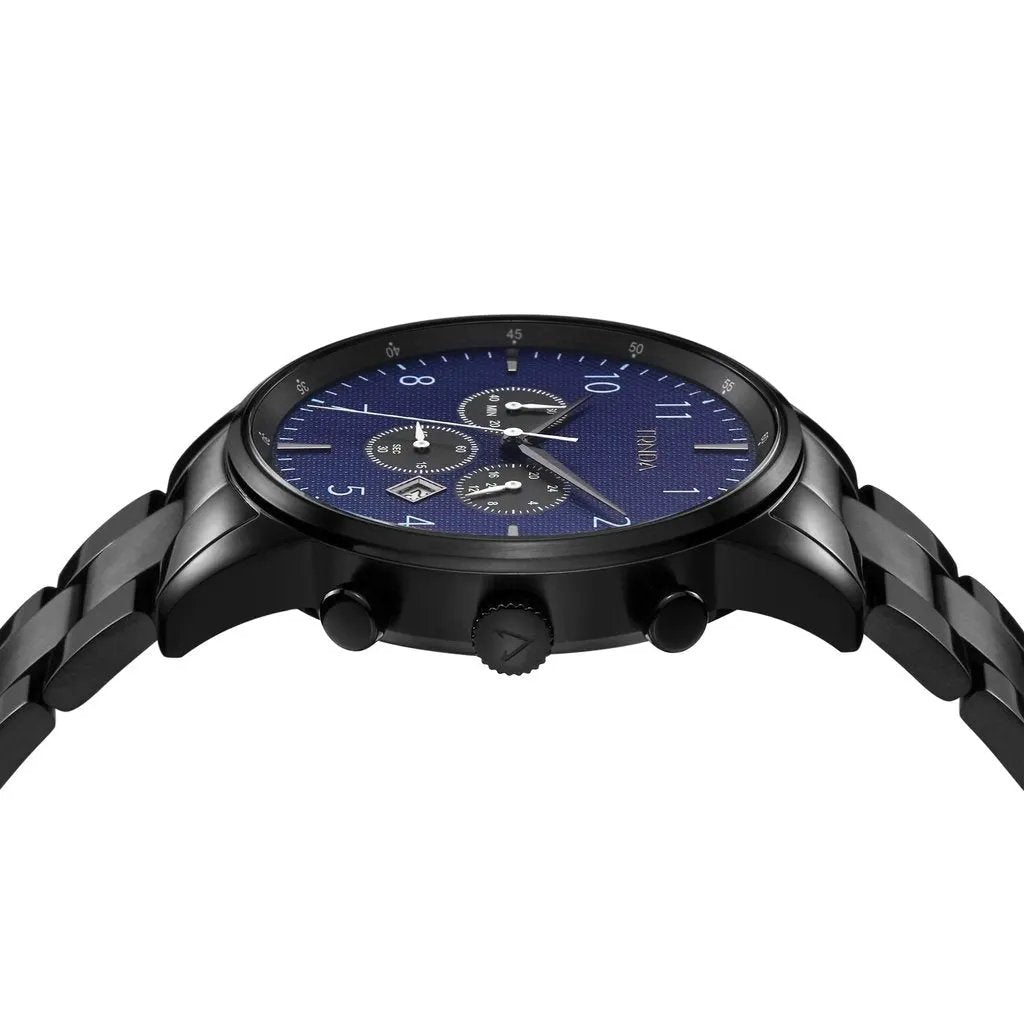 Trnda Men's Black Stainless Steel Watch, Dark Blue Dial | Trnda43b by TRNDA