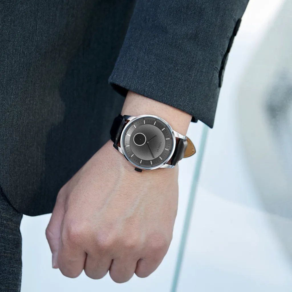 Trnda Men's Stainless Steel Watch, Black Leather Band | Trn1234 by TRNDA