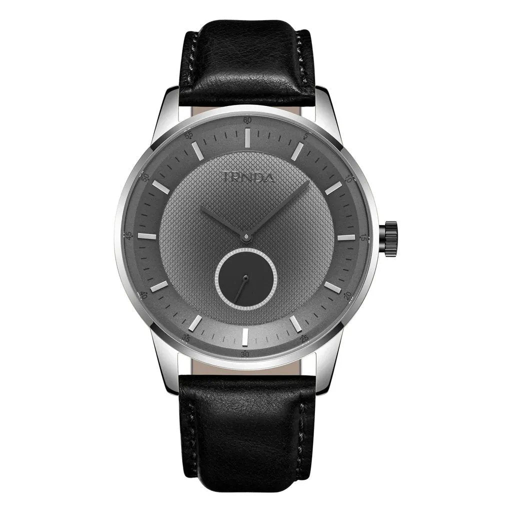 Trnda Men's Stainless Steel Watch, Black Leather Band | Trn1234 by TRNDA