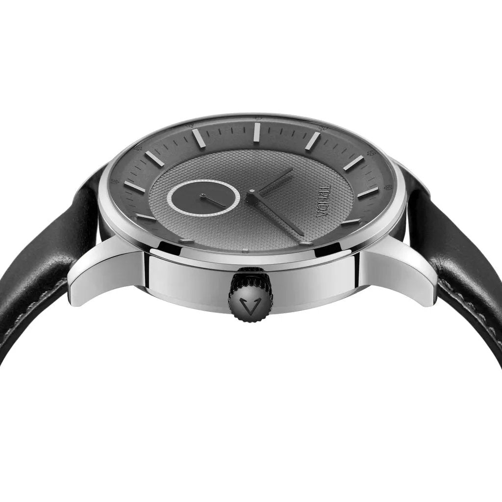 Trnda Men's Stainless Steel Watch, Black Leather Band | Trn1234 by TRNDA
