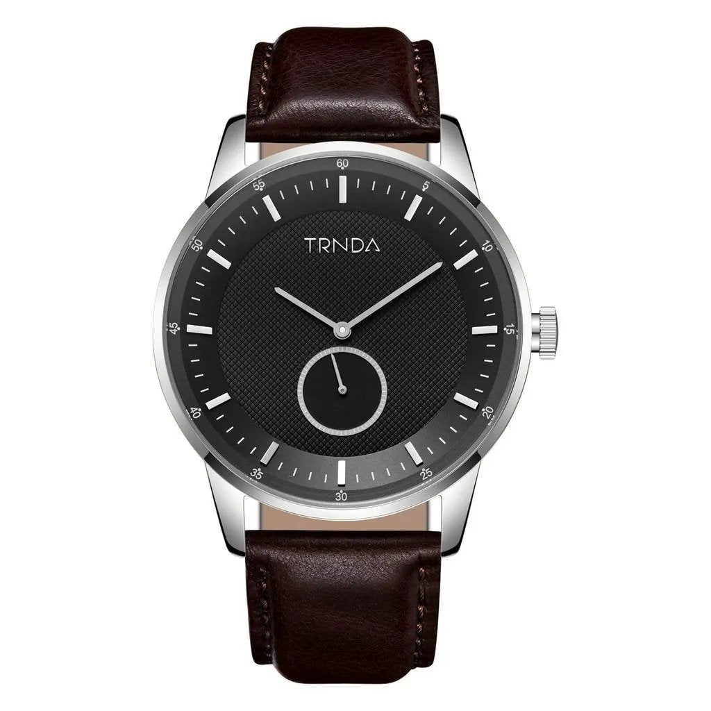 Trnda Men's Stainless Steel Watch, Brown Leather Band | Trn-Ss43b by TRNDA