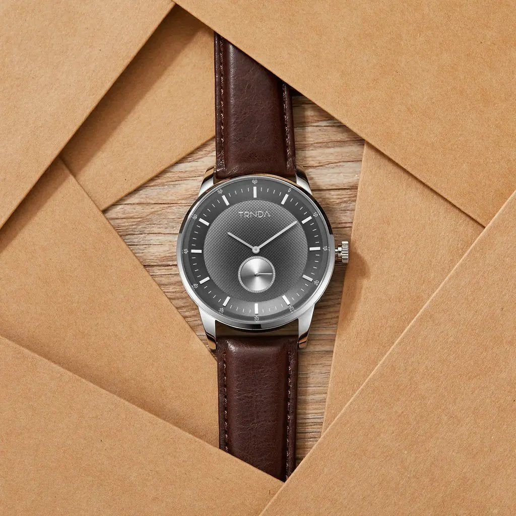 Trnda Men's Stainless Steel Watch, Brown Leather Band | Trn-Ss43 by TRNDA