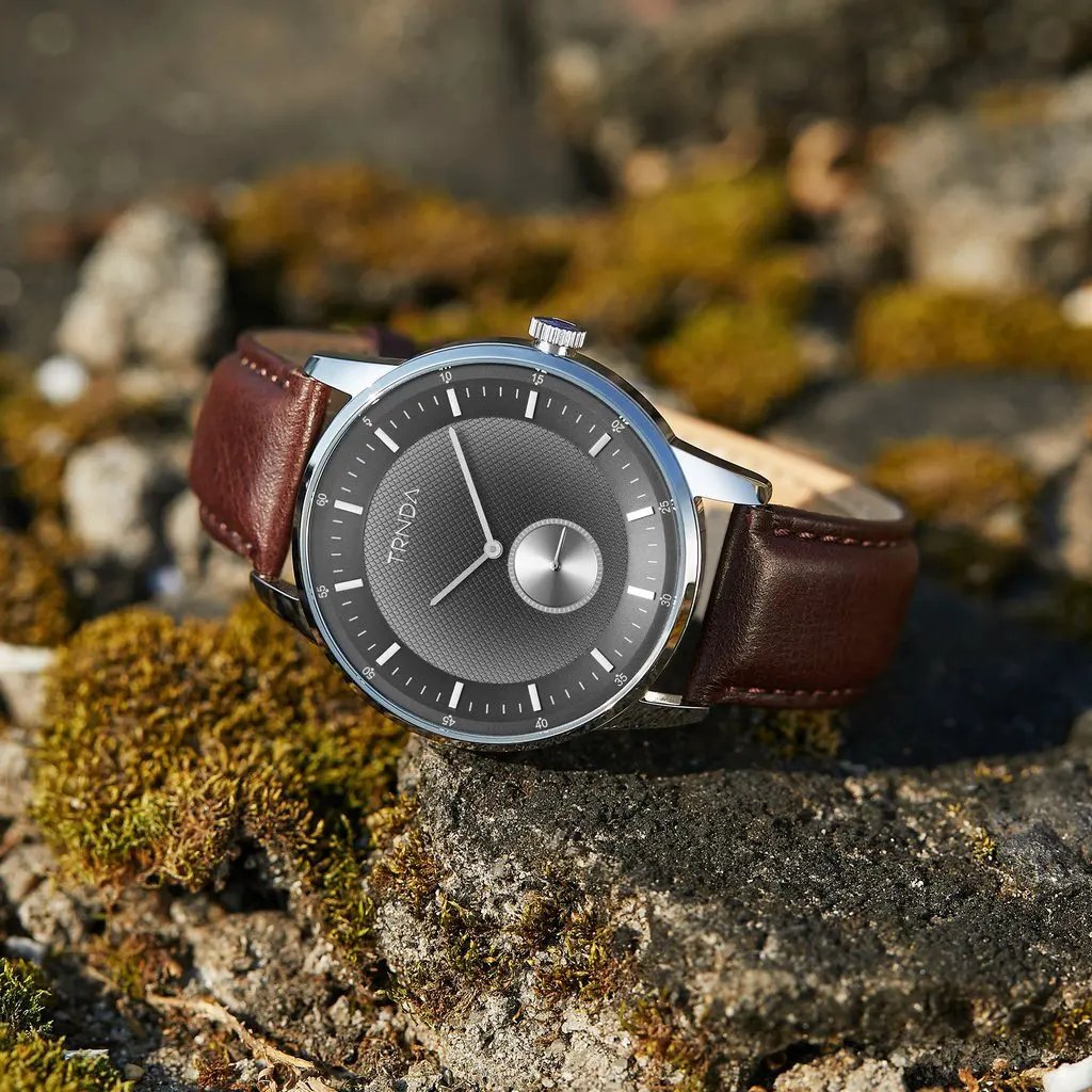 Trnda Men's Stainless Steel Watch, Brown Leather Band | Trn-Ss43 by TRNDA