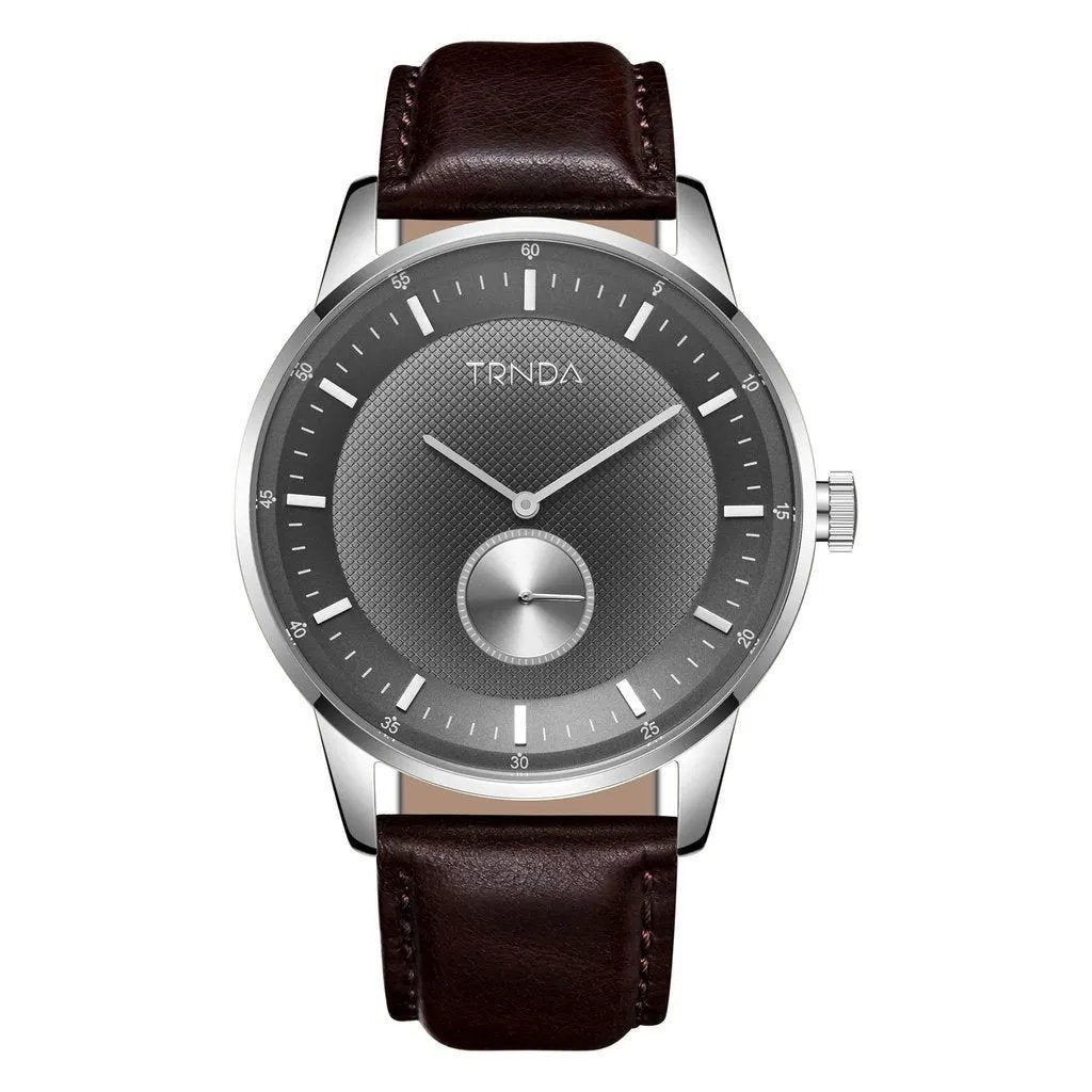 Trnda Men's Stainless Steel Watch, Brown Leather Band | Trn-Ss43 by TRNDA
