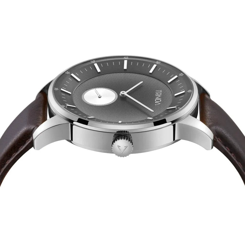 Trnda Men's Stainless Steel Watch, Brown Leather Band | Trn-Ss43 by TRNDA