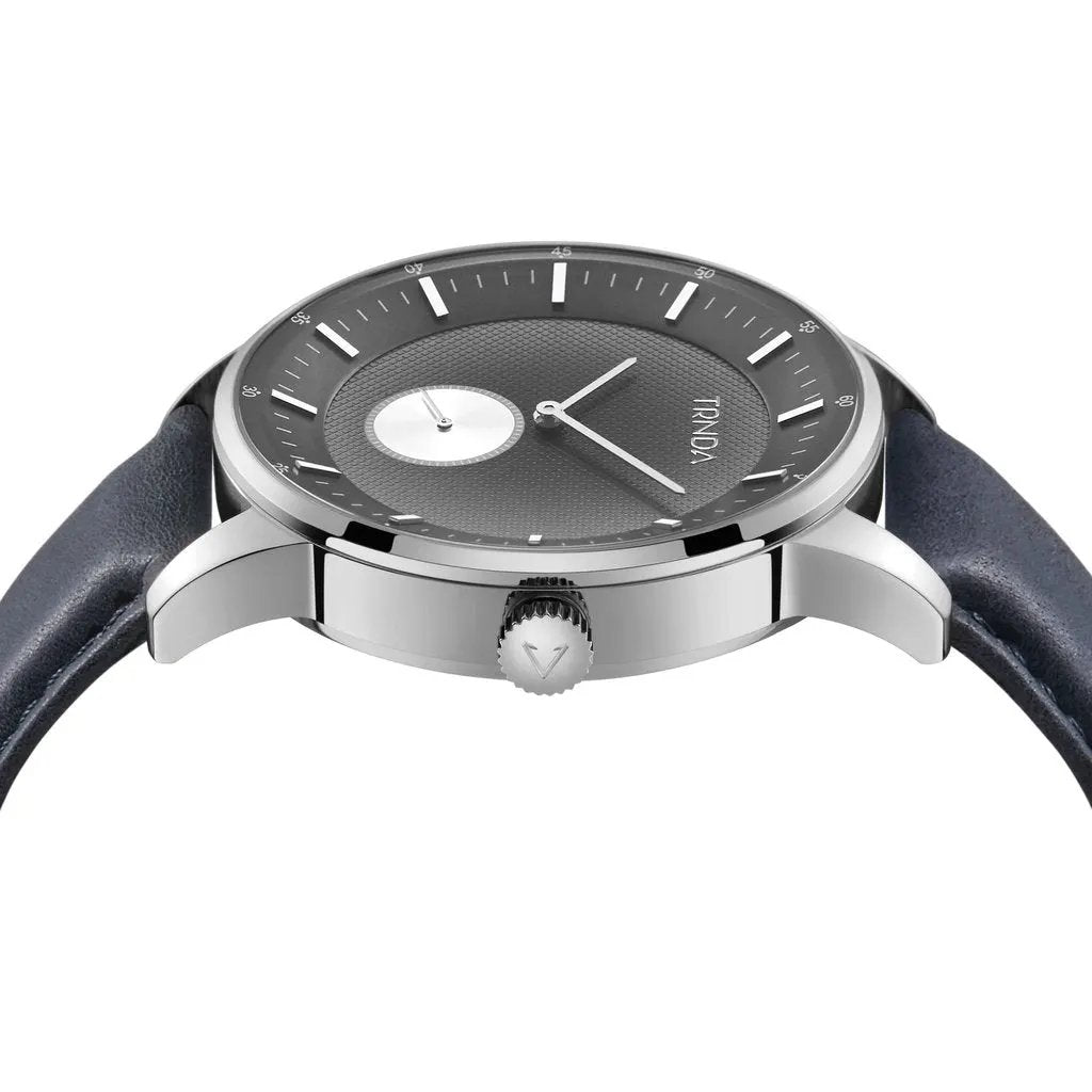 Trnda Men's Stainless Steel Watch, Blue Leather Band | Trn-Ss43 by TRNDA