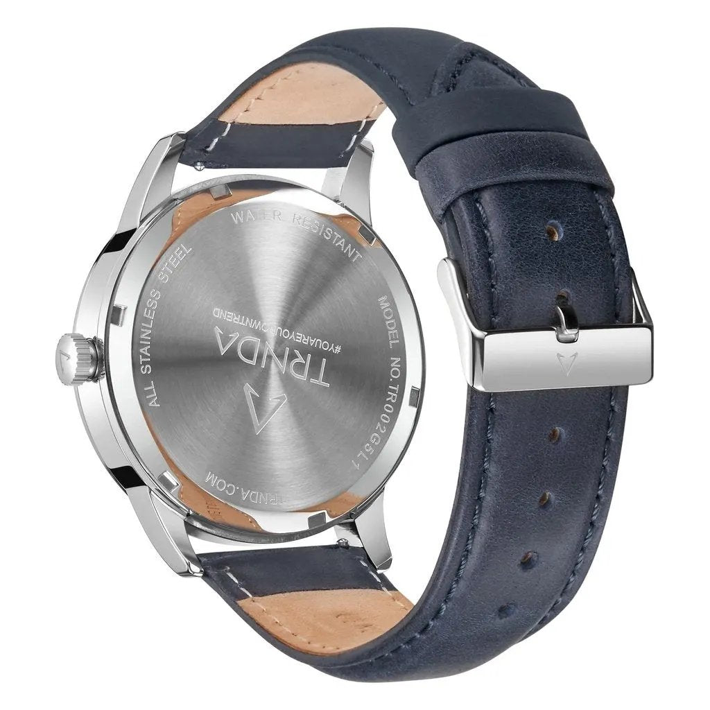 Trnda Men's Stainless Steel Watch, Blue Leather Band | Trn-Ss43 by TRNDA