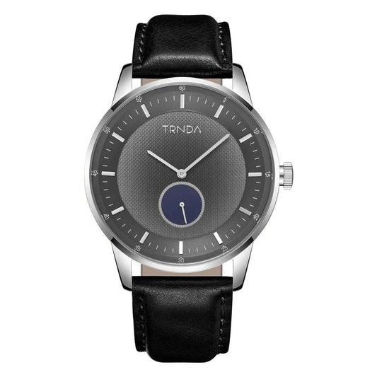 Trnda Men's Stainless Steel Watch, Black Leather Band | Trn-W43-Sl by TRNDA