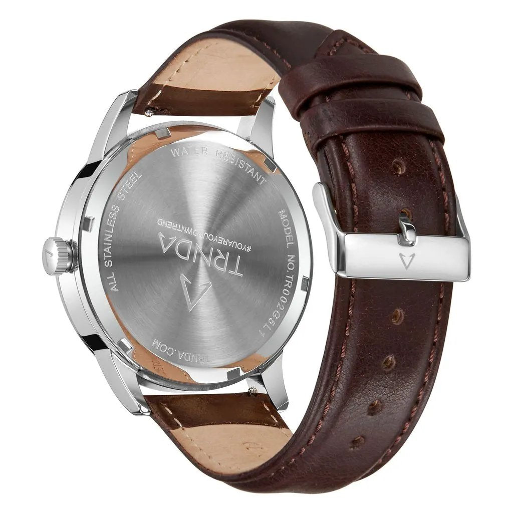 Trnda Men's Stainless Steel Watch, Brown Leather Band | Trnda-M43b by TRNDA