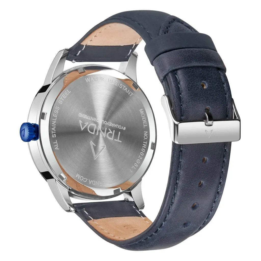 Trnda Men's Stainless Steel Watch, Blue Leather Band | Trn-M43s by TRNDA