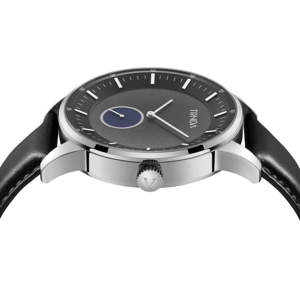 Trnda Men's Stainless Steel Watch, Black Leather Band | Trn-43sl by TRNDA