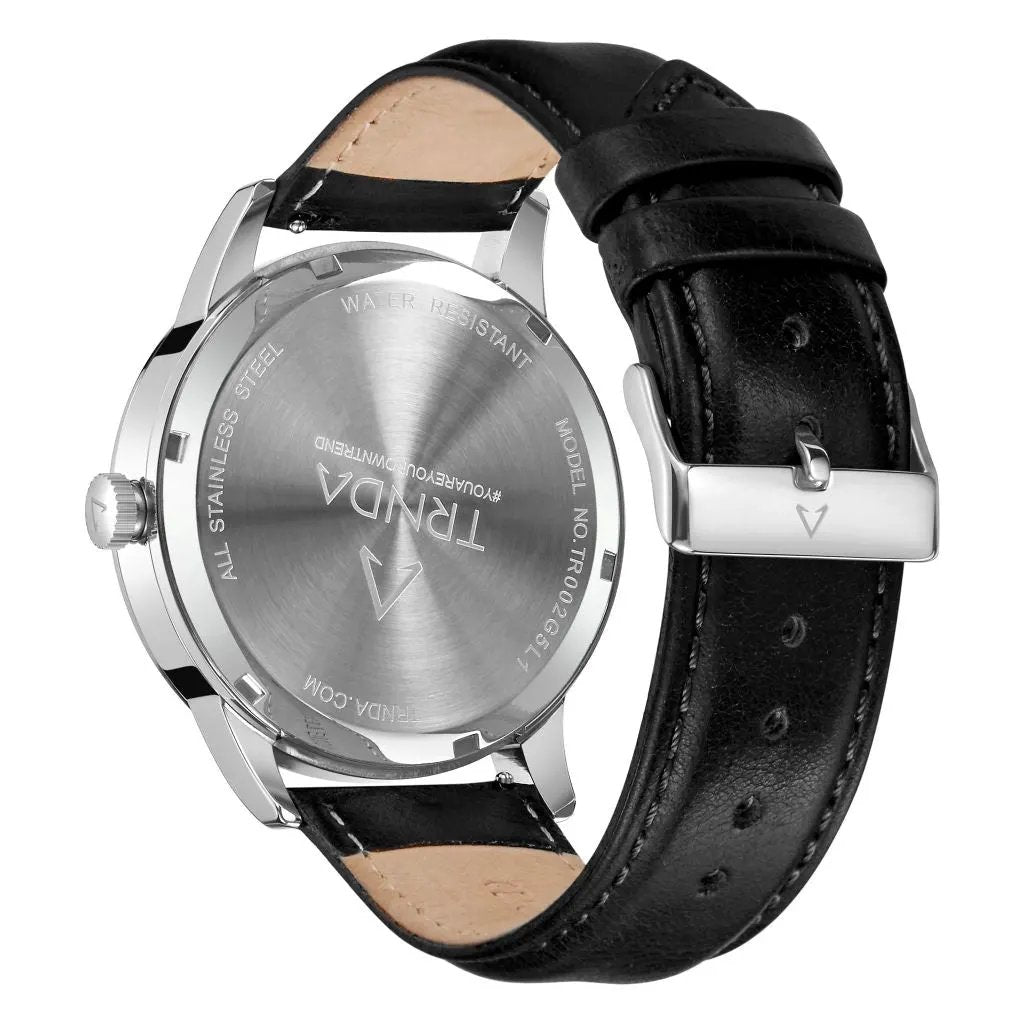 Trnda Men's Stainless Steel Watch, Black Leather Band | Trn-43sl by TRNDA