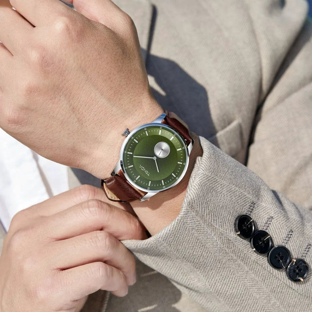 Trnda Men's Stainless Steel Watch, Green Dial, Brown Band | Trn-43sgb by TRNDA