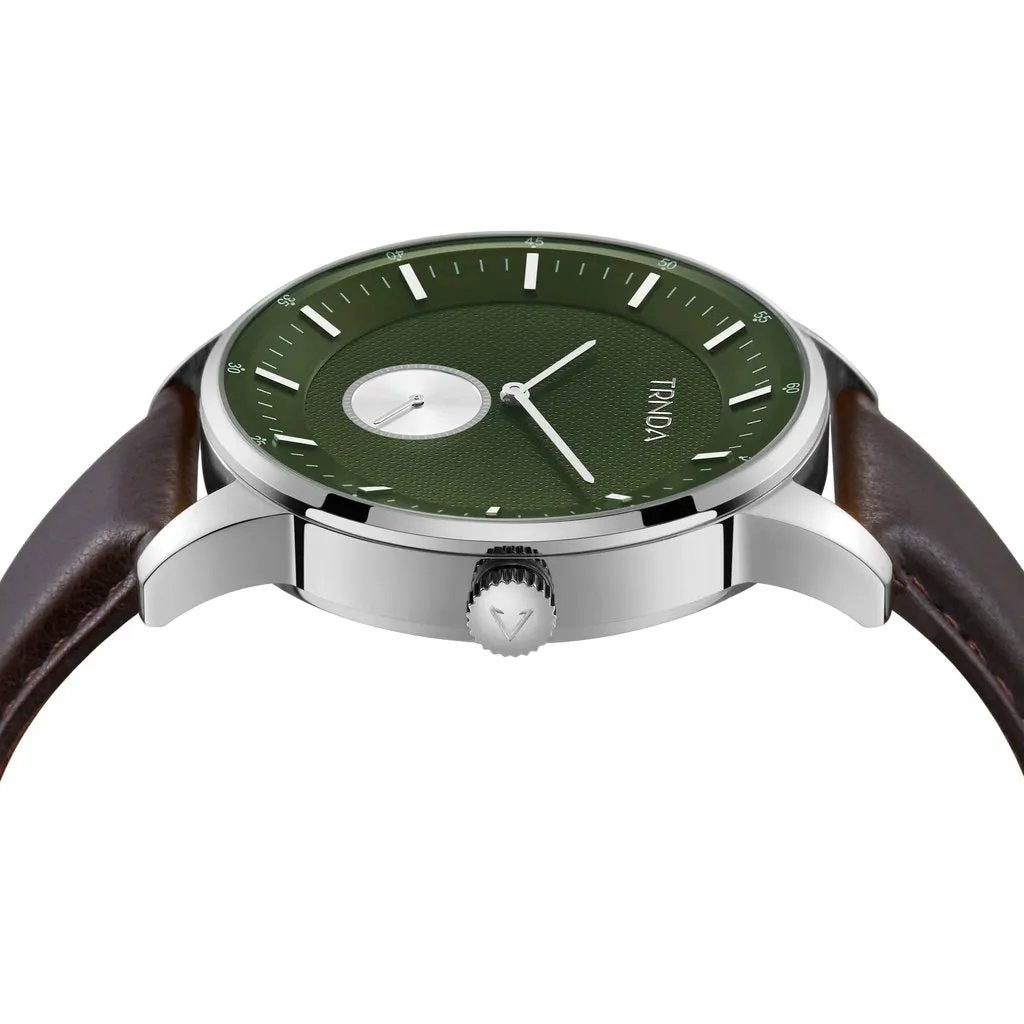 Trnda Men's Stainless Steel Watch, Green Dial, Brown Band | Trn-43sgb by TRNDA