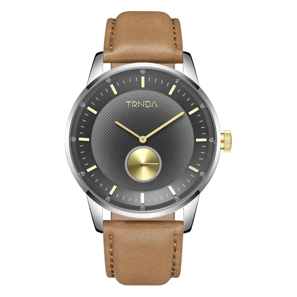 Trnda Men's Stainless Steel Watch, Tan Leather Band | Trn-Ss43 by TRNDA