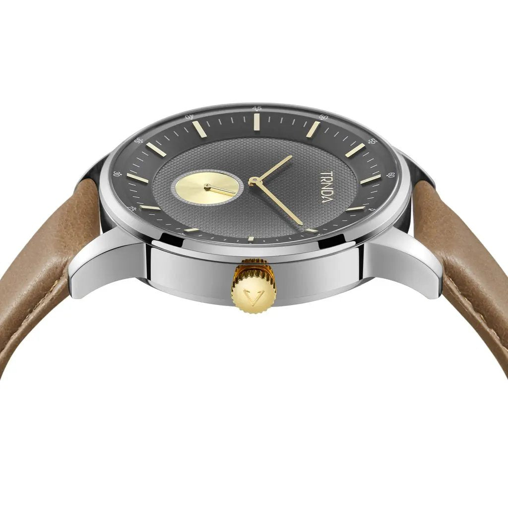 Trnda Men's Stainless Steel Watch, Tan Leather Band | Trn-Ss43 by TRNDA