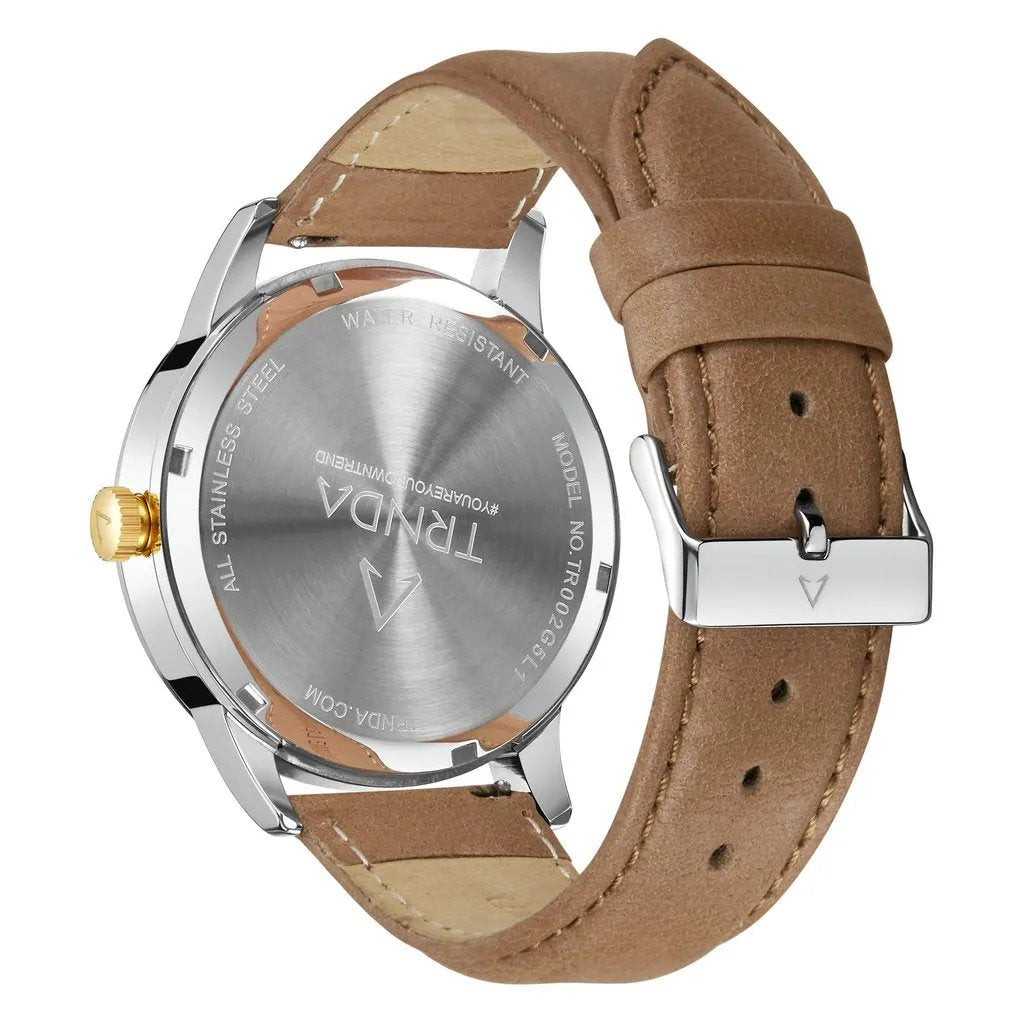 Trnda Men's Stainless Steel Watch, Tan Leather Band | Trn-Ss43 by TRNDA