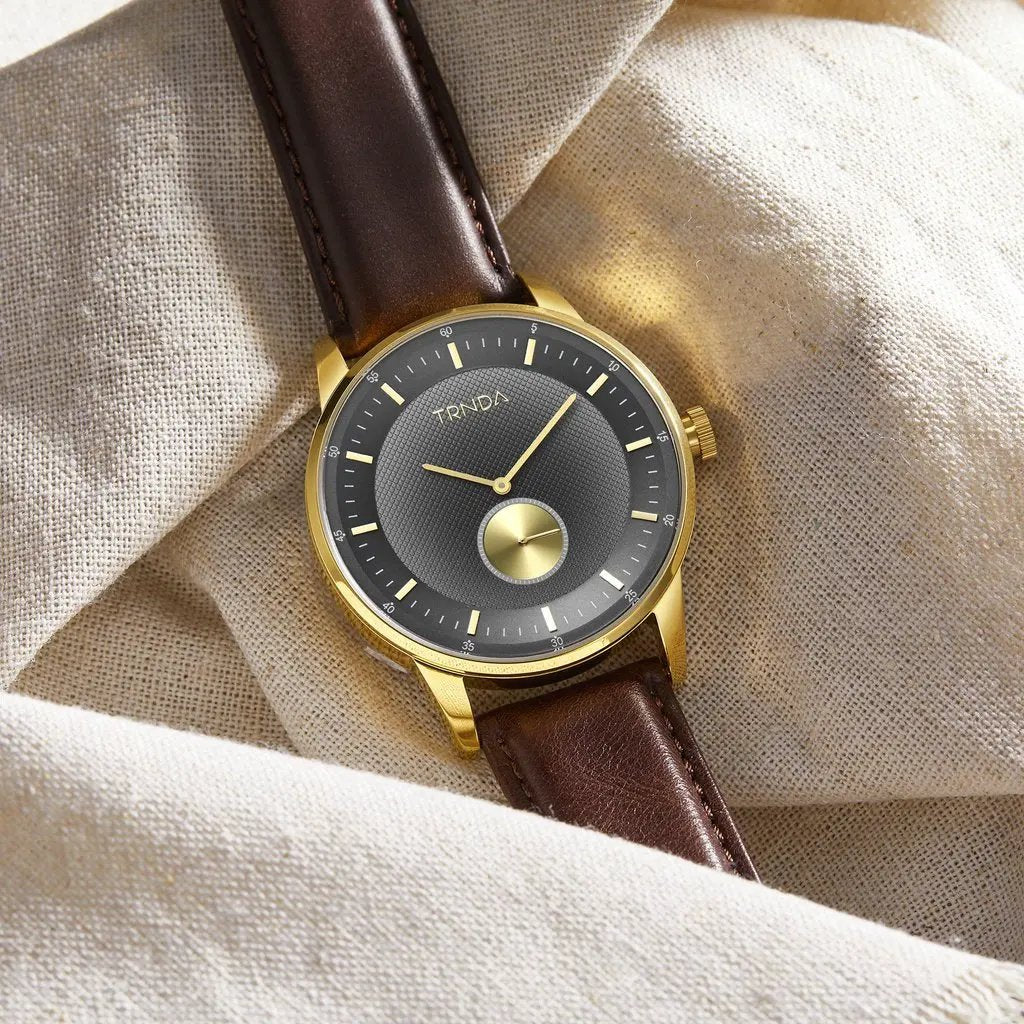 Trnda Men's Stainless Steel Gold Watch, Brown Leather | Trnda-43g by TRNDA