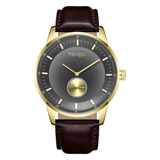 Trnda Men's Stainless Steel Gold Watch, Brown Leather | Trnda-43g by TRNDA