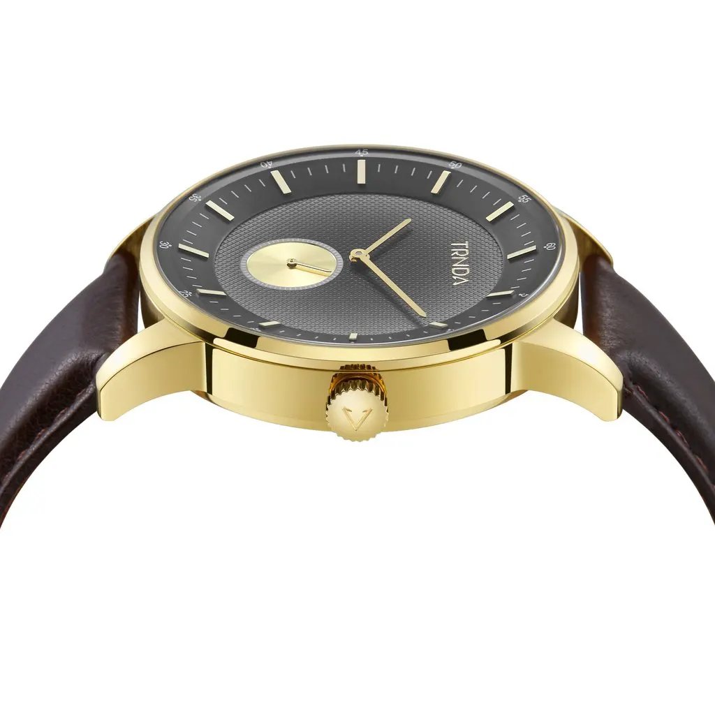 Trnda Men's Stainless Steel Gold Watch, Brown Leather | Trnda-43g by TRNDA