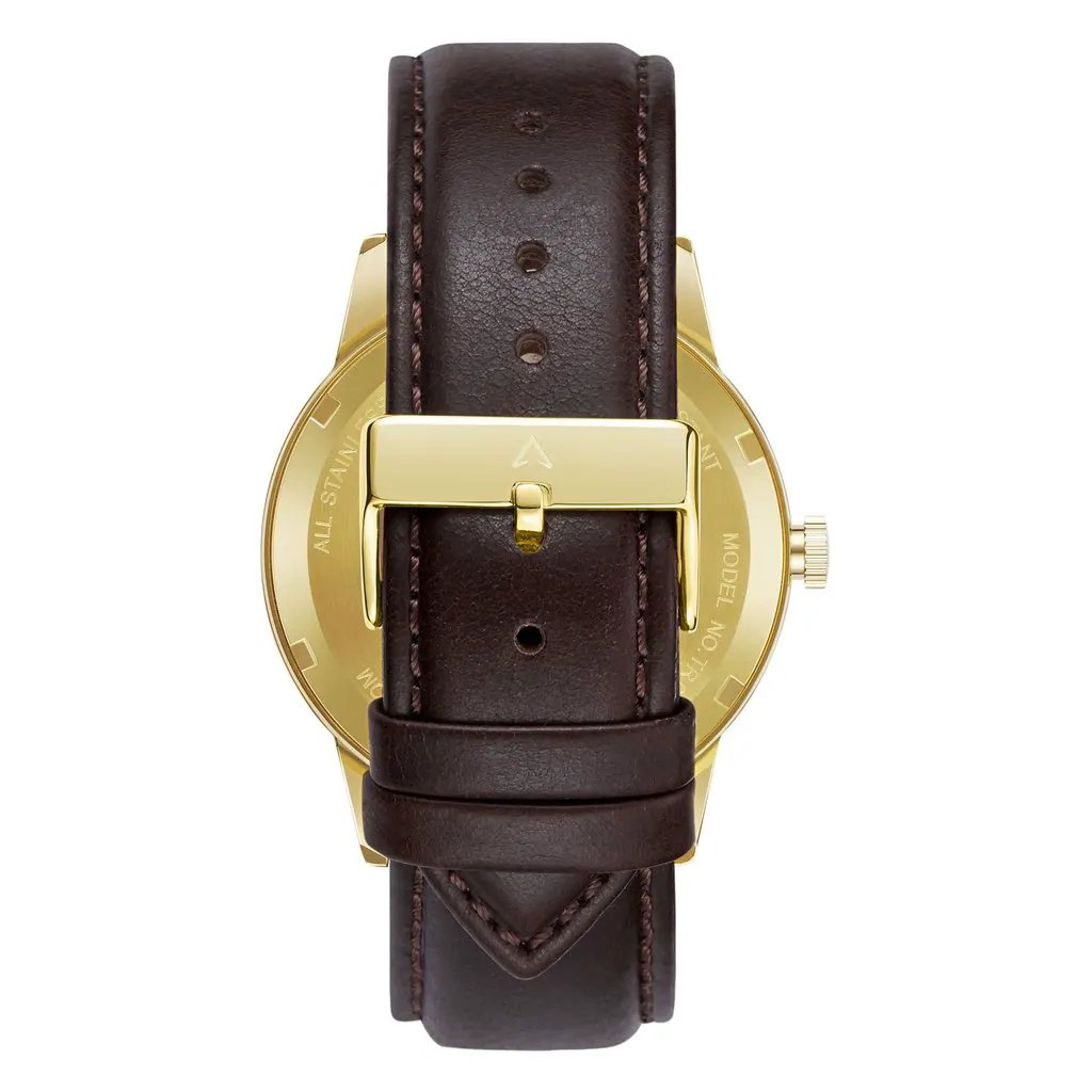 Trnda Men's Stainless Steel Gold Watch, Brown Leather | Trnda-43g by TRNDA