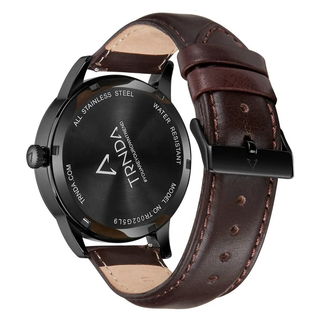 Trnda Men's Stainless Steel Watch, Brown Leather Band | Trnda-001 by TRNDA