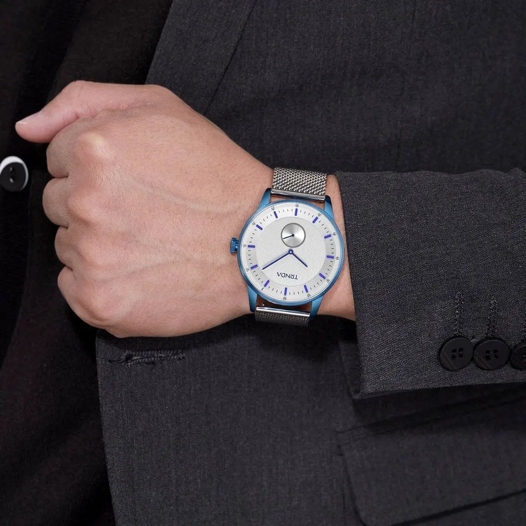 Trnda Men's Stainless Steel Blue Watch, Silver Mesh Band | Trnda-Bl43 by TRNDA