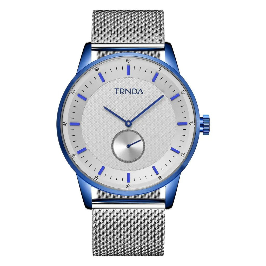 Trnda Men's Stainless Steel Blue Watch, Silver Mesh Band | Trnda-Bl43 by TRNDA