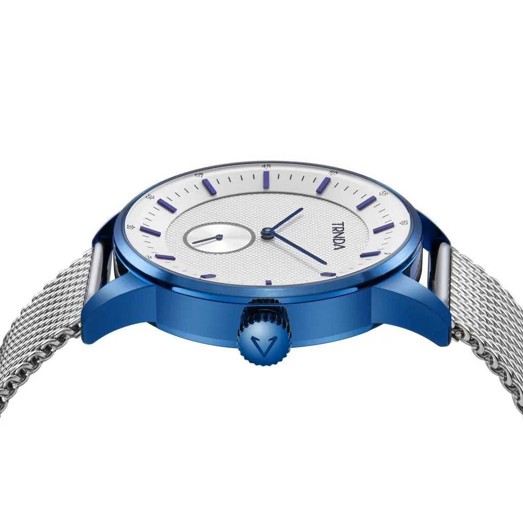 Trnda Men's Stainless Steel Blue Watch, Silver Mesh Band | Trnda-Bl43 by TRNDA