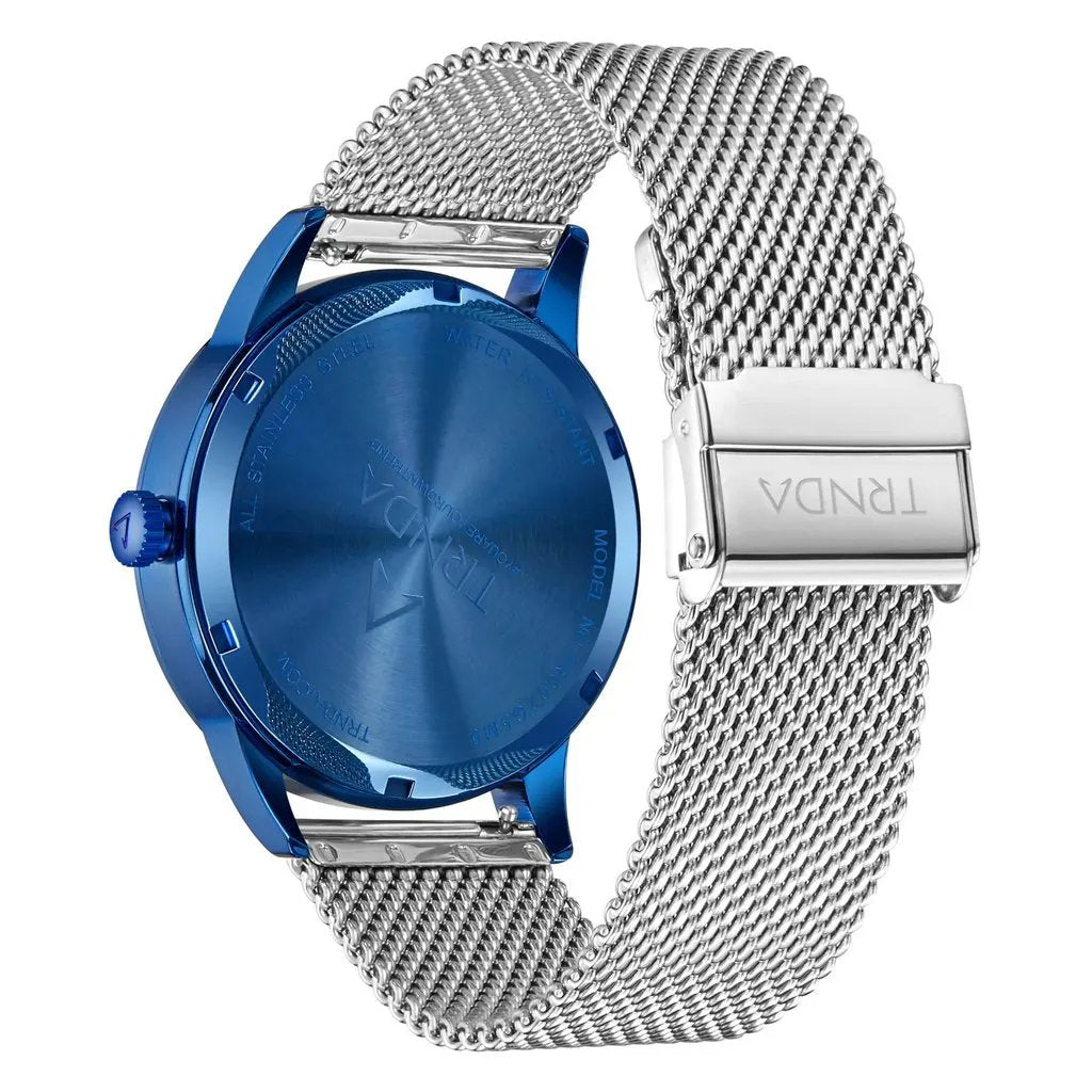 Trnda Men's Stainless Steel Blue Watch, Silver Mesh Band | Trnda-Bl43 by TRNDA