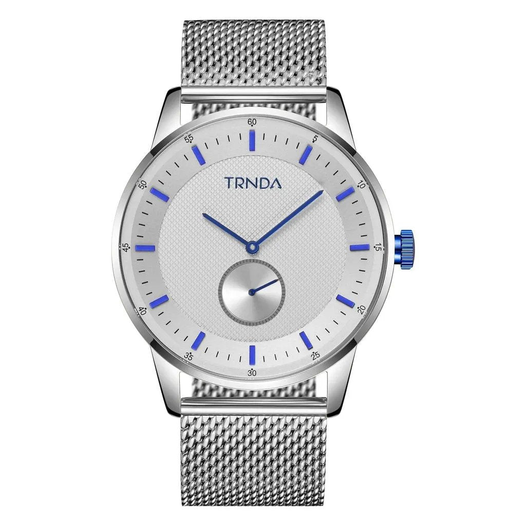 Trnda Men's Stainless Steel Blue Watch, Silver Mesh Band | Trnda-001 by TRNDA