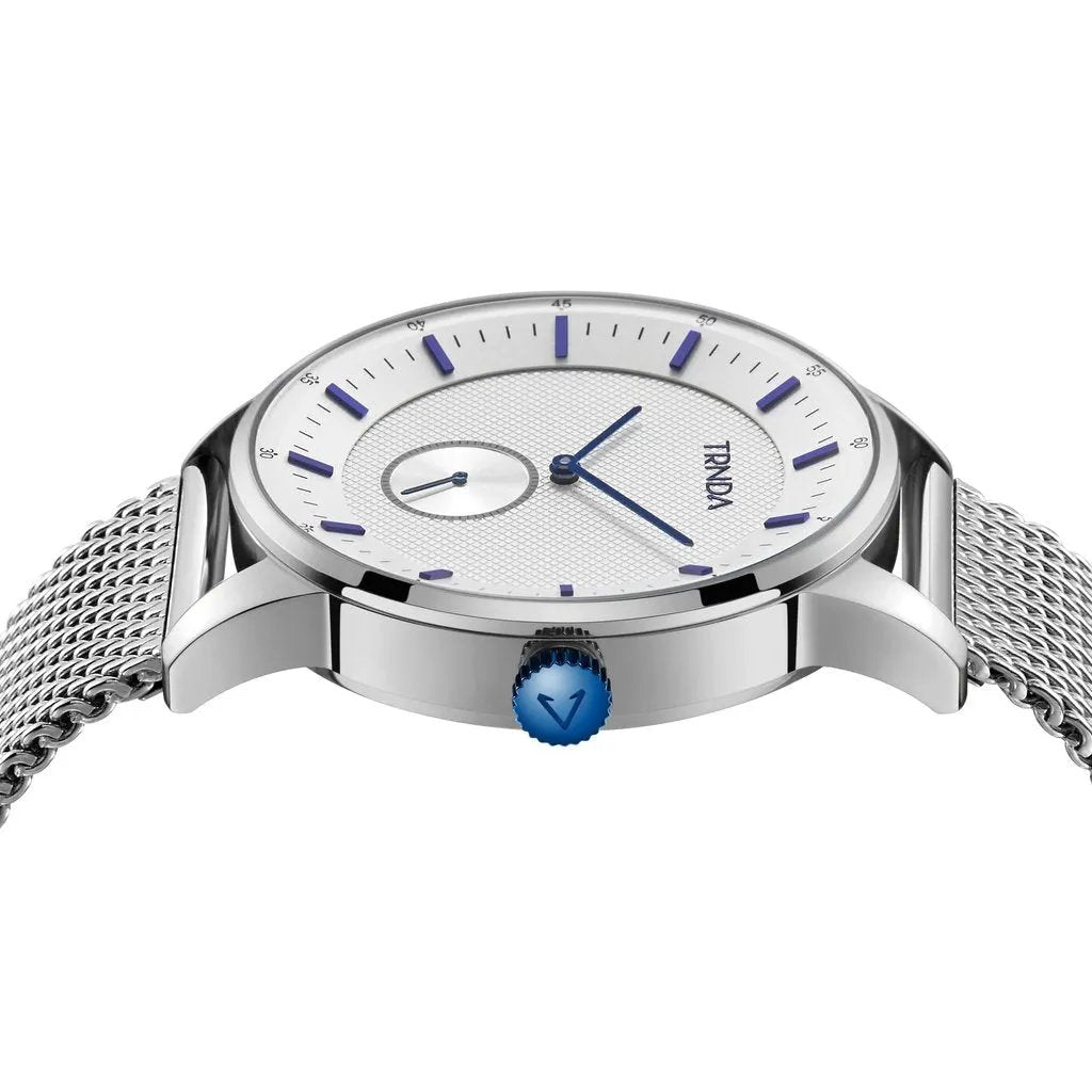 Trnda Men's Stainless Steel Blue Watch, Silver Mesh Band | Trnda-001 by TRNDA