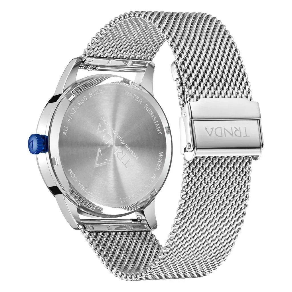 Trnda Men's Stainless Steel Blue Watch, Silver Mesh Band | Trnda-001 by TRNDA