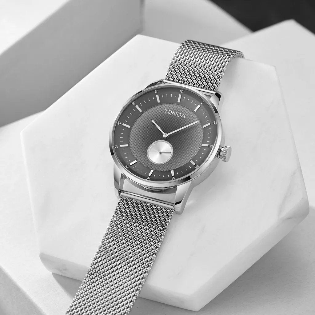 Trnda Men's Stainless Steel Watch, Silver Mesh Band | Trnda-43mm by TRNDA