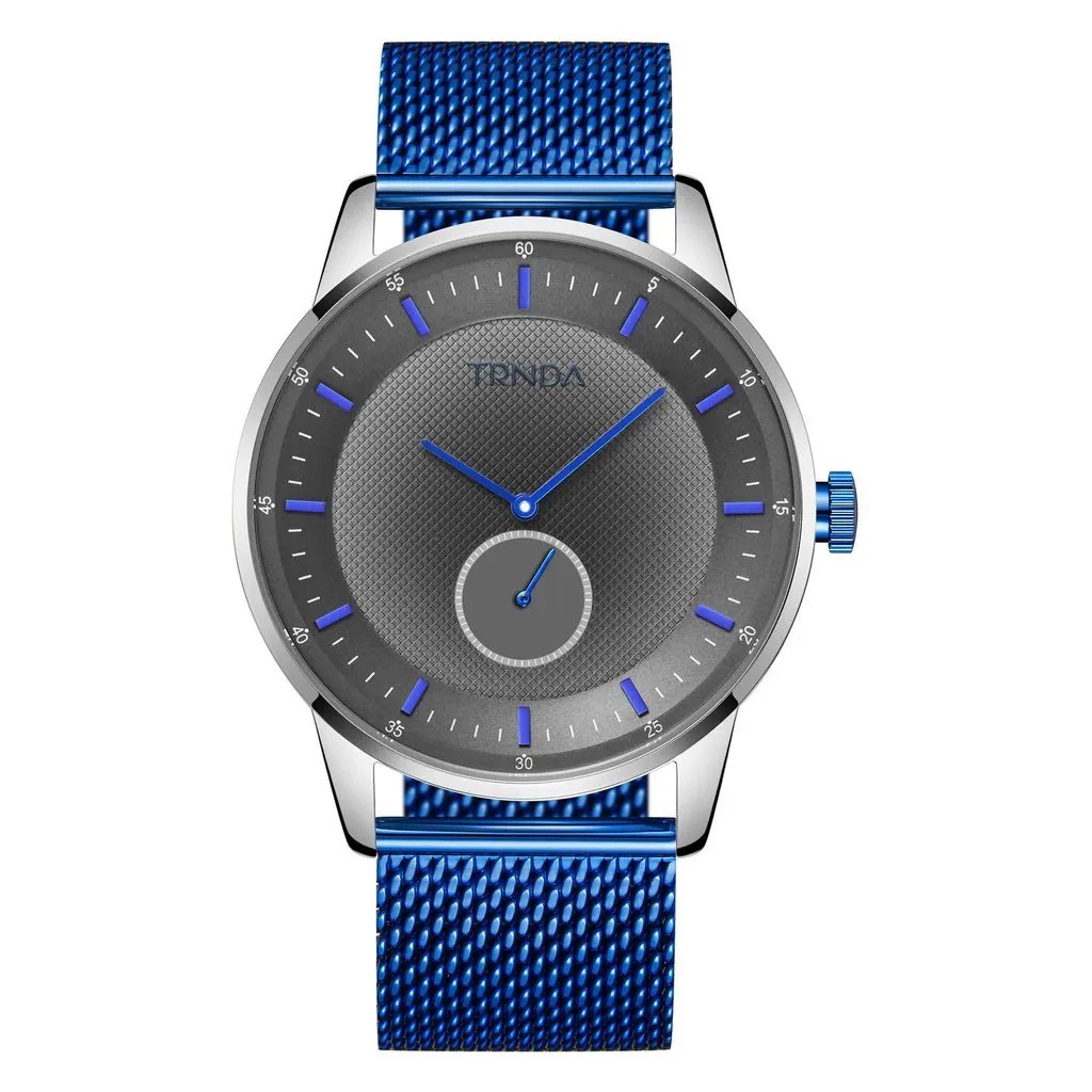 Trnda Men's Stainless Steel Watch, Blue Mesh Band | Trnda-43mm by TRNDA