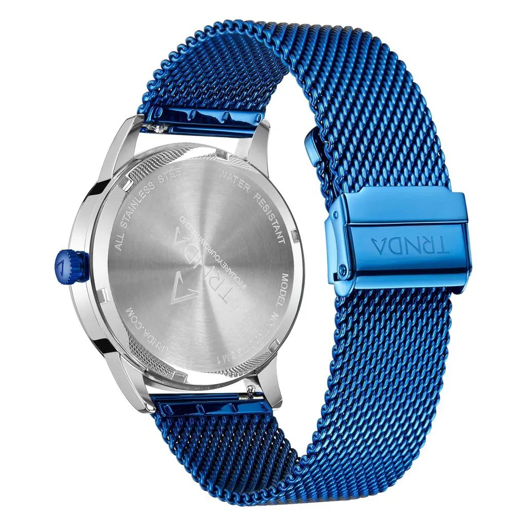 Trnda Men's Stainless Steel Watch, Blue Mesh Band | Trnda-43mm by TRNDA