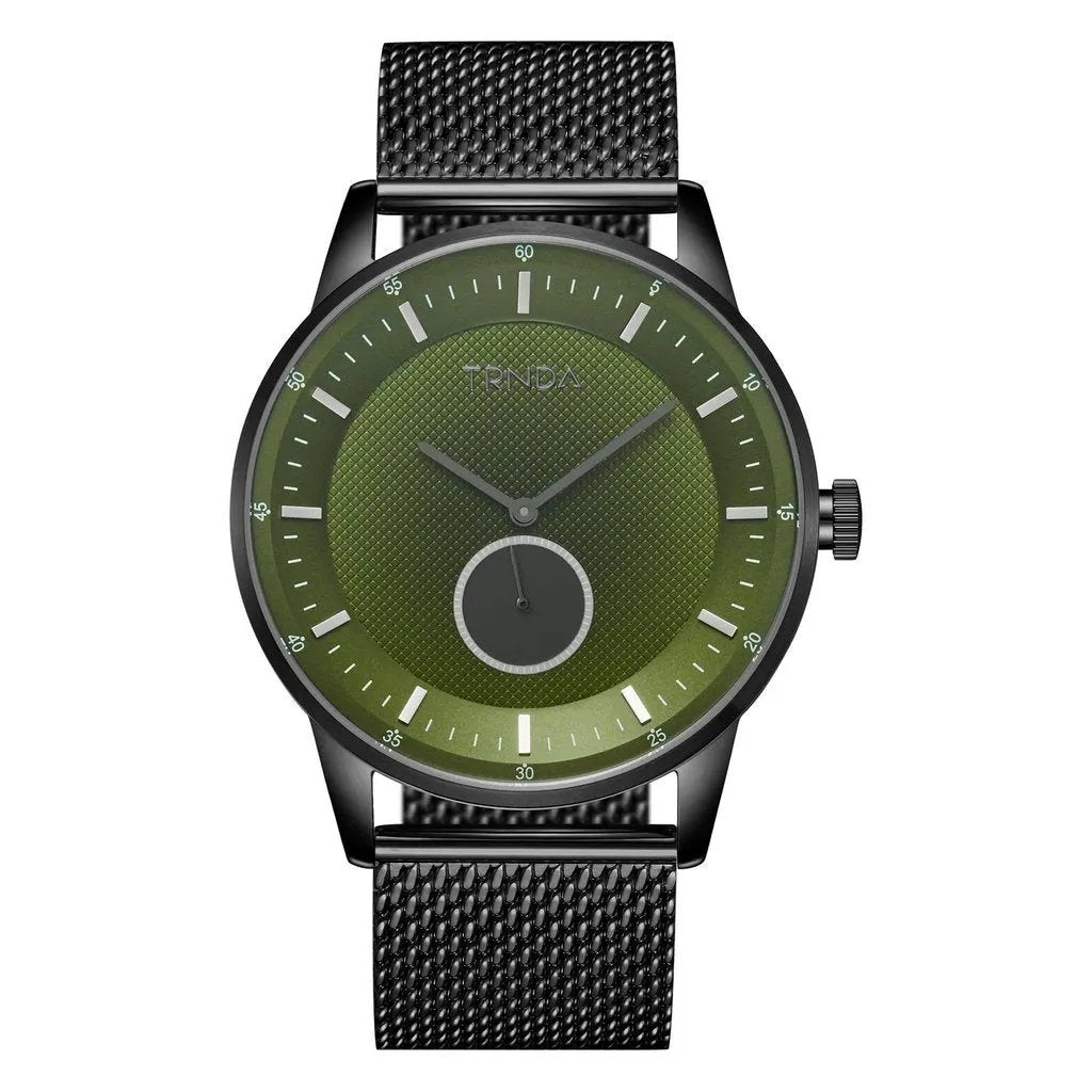 Trnda Men's Black Stainless Steel Watch, Seaweed Green Dial | Trn-43mm by TRNDA