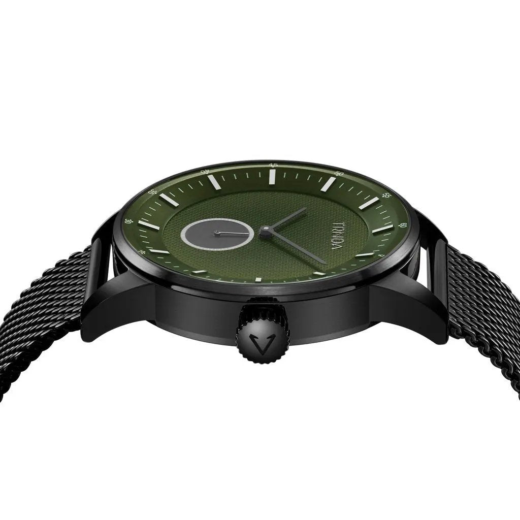 Trnda Men's Black Stainless Steel Watch, Seaweed Green Dial | Trn-43mm by TRNDA
