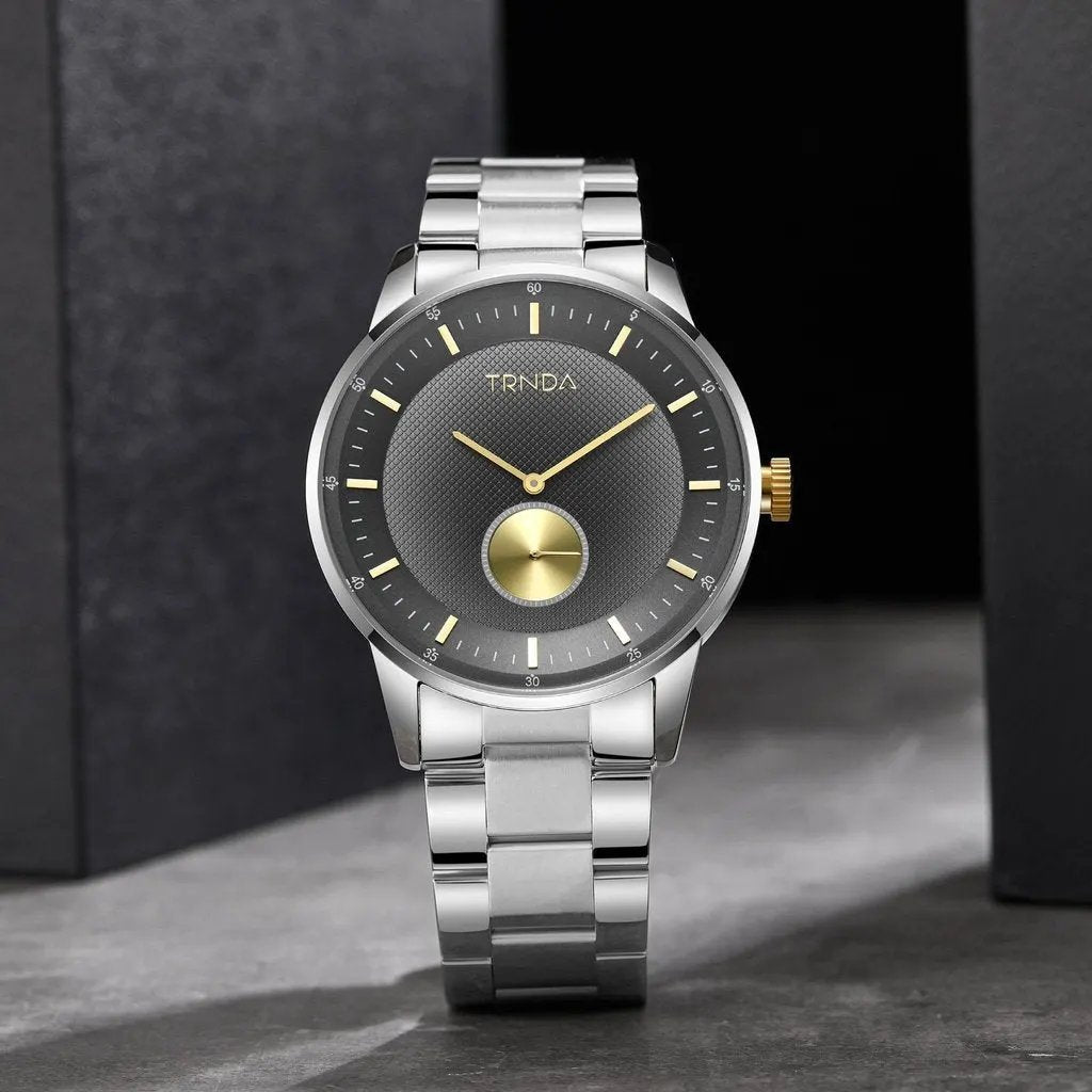 Trnda Men's Gold Stainless Steel Watch, Gray Dial | Tr-M43gsl by TRNDA